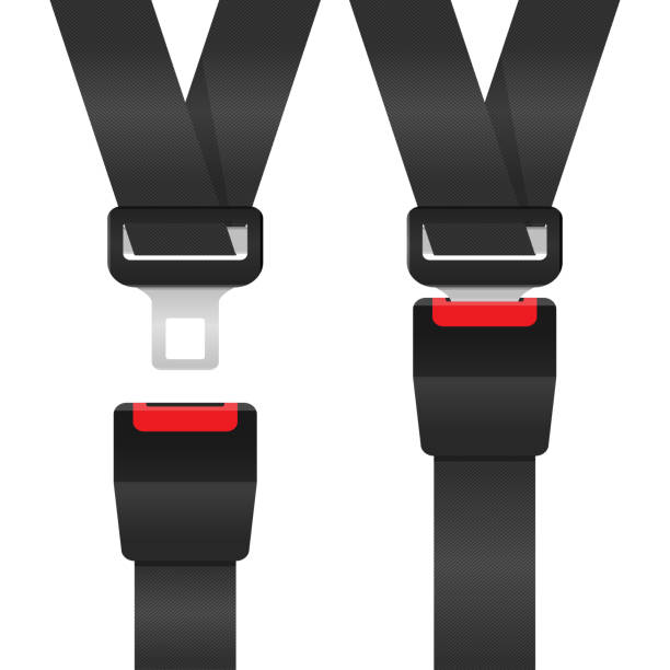 istock Safety Passenger Seat Belt. Unblocked and Blocked with Fastener and Black Strap on White Background. Vector illustration 1499771460