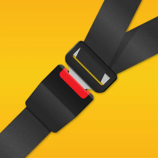 Vector illustration of Safety Passenger Seat Belt. Blocked with Fastener and Black Strap on Yellow Background. Vector illustration