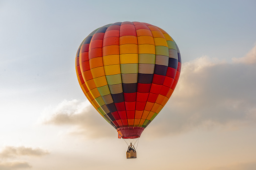 A hot air balloon is preparing for a flight near Goreme, Cappadocia, Turkey