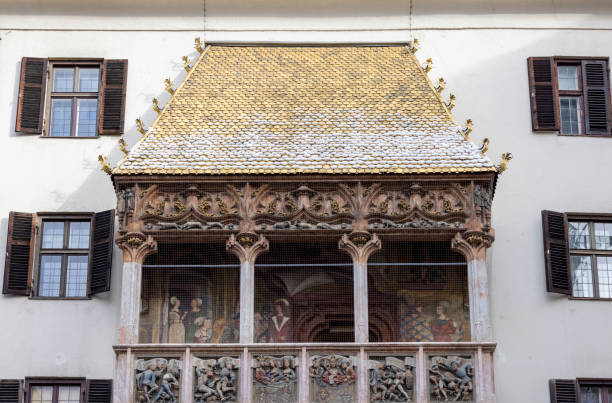 Innsbruck, Austria - February 26, 2023: Goldenes Dachl ( Golden Roof), decorative balcony on imperial building built in 1500 on Old Town