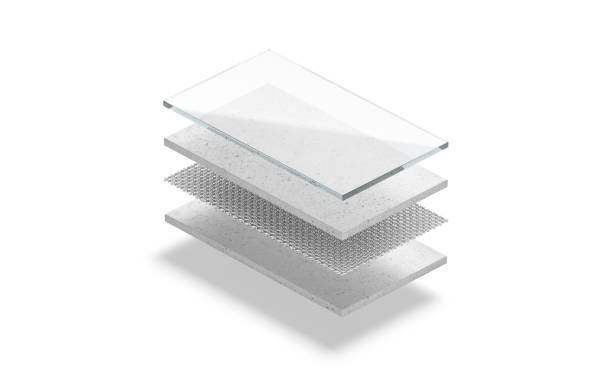 istock Blank glass, net and concrete material layers mockup 1499777246