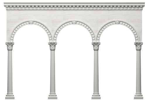 3d illustration. Marble antique wall arcade. Background banner. Poster. The architecture of the ancient world.