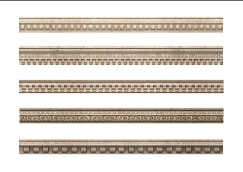 3d illustration. Set of antique classical architectural cornices of antique classical architectural cornices