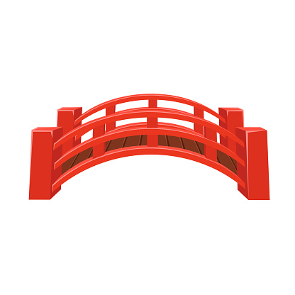 Japanese red bridge on a white background. cartoon style.