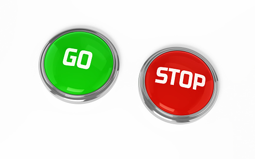 3d Render Go & Stop Button Metallic & Green, Object + Shadow Path