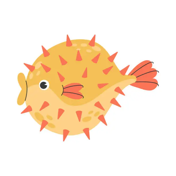 Vector illustration of Poster with cute marine yellow puffer fish