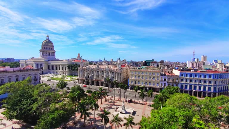 Cuba, scenic panoramic skyline view of Havana Historic Center Havana Vieja and Capitolio