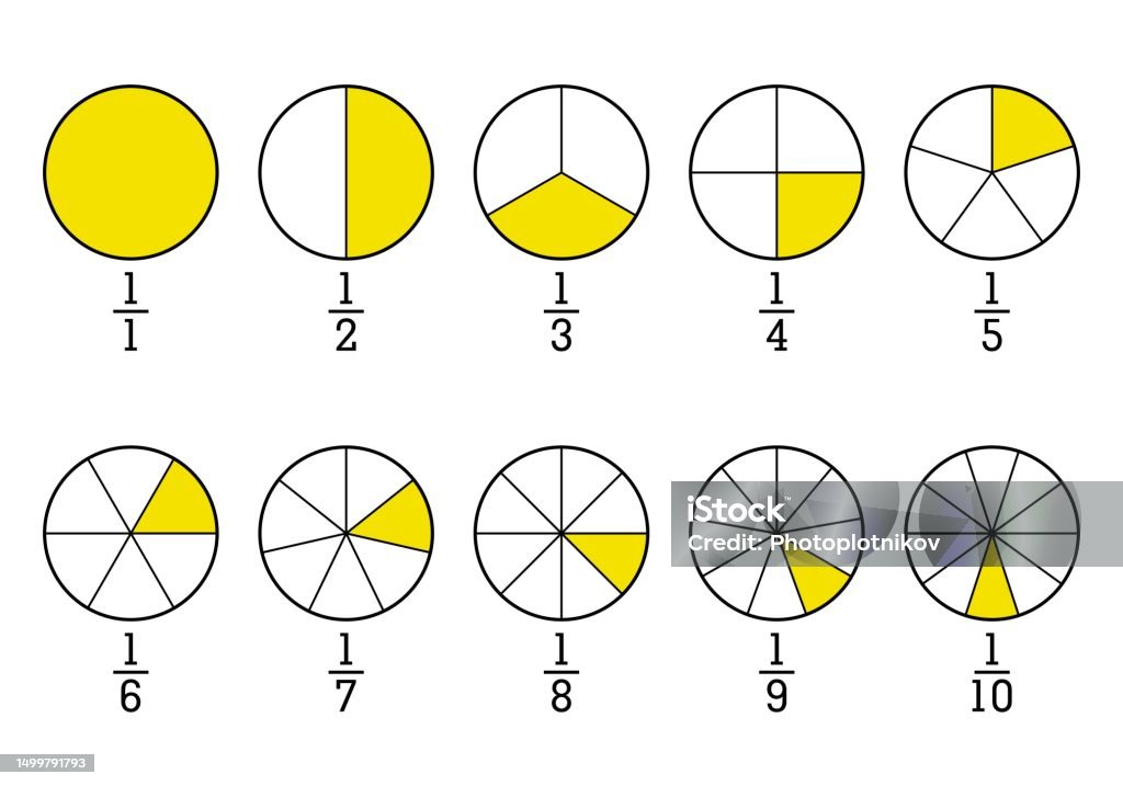 Fraction Pie Divided Into Slices Segmented Circles Set Wheel Round fraction-pie-divided-into-slices-segmented-circles-set-wheel-round