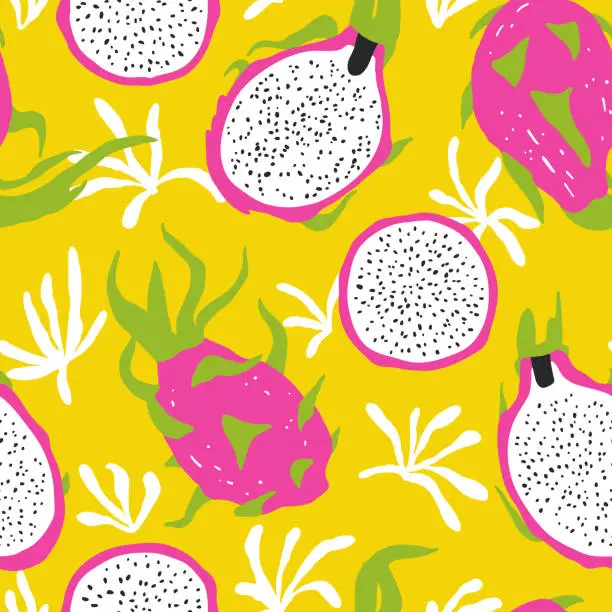 Vector illustration of Bright summer seamless pattern with dragon fruits