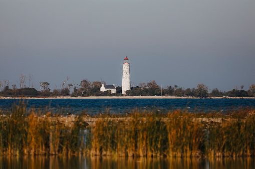 A lighthouse on a small island along Lake Huron's shoreline, Canada. Shot with a Canon 5D Mark IV.