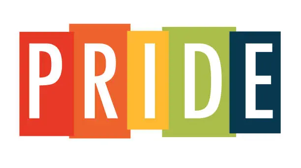 Vector illustration of Title: PRIDE Rainbow Block Lettering Text