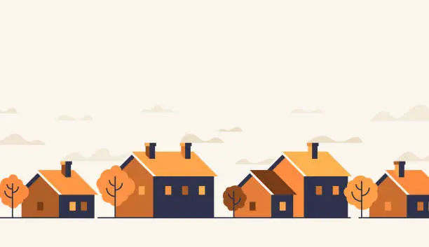 Vector illustration of Autumn Fall Neighborhood Community Houses Background