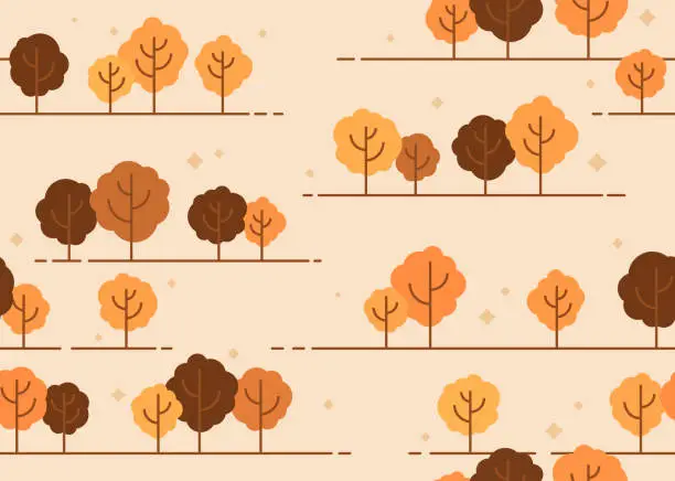 Vector illustration of Seamless Autumn Fall Tree Outdoor Colors Background Pattern