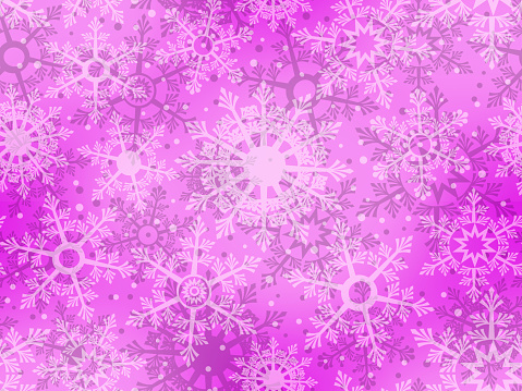 Seamless floral pattern with snowflakes on a purple background.