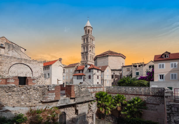 Low angle shot of old stone house in the medieval town of Kotor, Montenegro