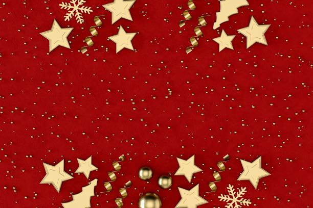 Christmas ornaments on red background, new year concept. Digitally generated image.