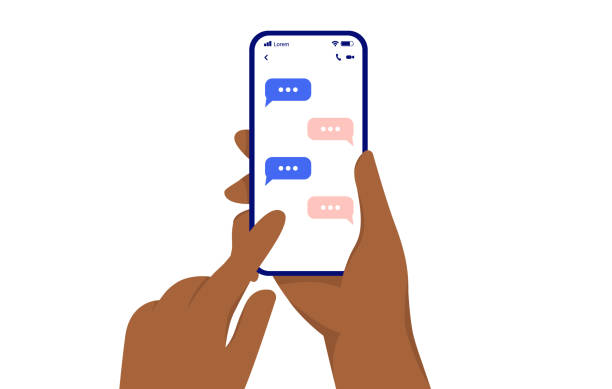 Texting on phone Hands using smartphone and sending text messages, flat design vector illustration with white background hand holding phone white background stock illustrations