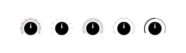 Round regulator. Flat, black, volume control, round control knob. Vector icons. Round regulator. Flat, black, volume control, round control knob. Vector icons. volume knob stock illustrations