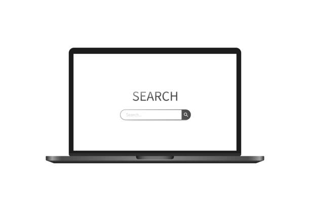 ilustrações de stock, clip art, desenhos animados e ícones de search. realism, gray, search engine on a macbook, browser on a macbook. vector illustration. - macbook