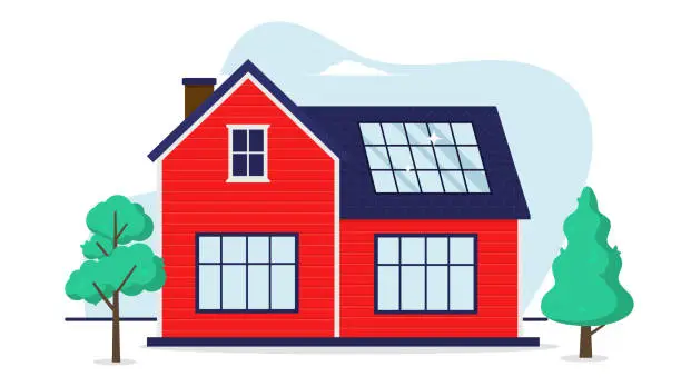 Vector illustration of Solar panel on house