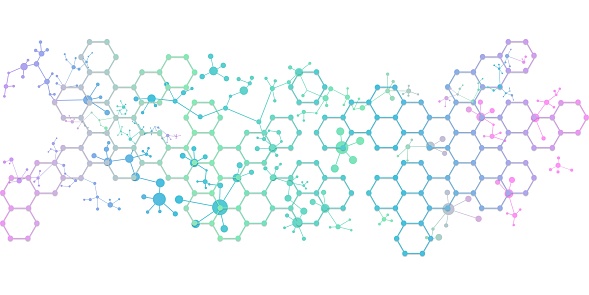 An abstract element of hexagons, lines, and dots for a design on artificial intelligence in medicine. White background