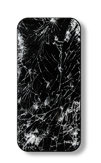 Black broken touch screen phone with cracked screen