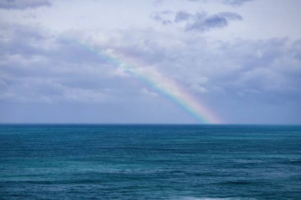 istock Closeup of  blue tranquil water under the blue sky with a rainbow 1499826246