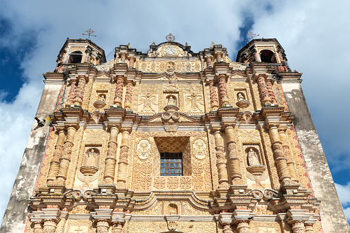 Santo Domingo baroque style church facade, San Cristobal de las Casas, Chiapas, Mexico.