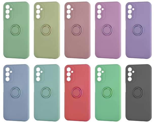 istock Silicone phone case, with ring holder, white background in insulation 1499834566