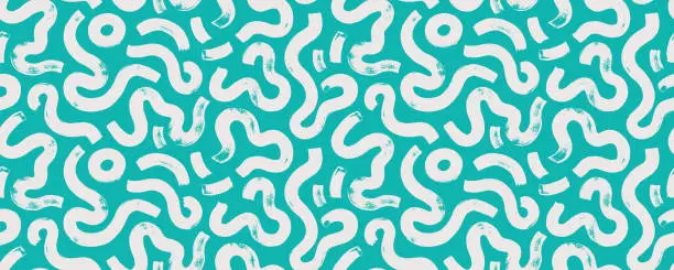 Vector illustration of Modern abstract color seamless pattern with squiggles and bold curved lines.