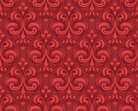 Red ornate seamless floral motif vector pattern wallpaper vector illustration background for use on wedding, anniversary, birthday celebration invitations etc