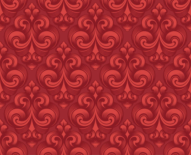 Elegant red Victorian seamless wallpaper vector art illustration