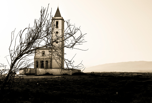 Beautiful Church of Las Salinas in Cabo de Gata-Nijar natural park in southern Spain. Andalusia.