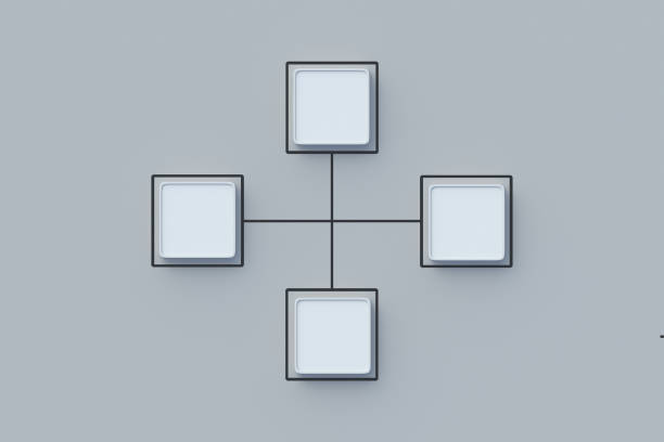 istock Management and marketing. Scheme made from empty buttons. Hierarchical organizational chart concept. Company structure. Teamwork and recruting. Supply chain. Network distribution. Top view. 3d render 1499838488