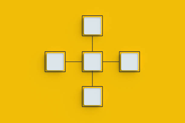 istock Scheme made from empty buttons. Hierarchical organizational chart concept. Management and marketing. Employee position. Flowchart of hiring and dismissal. Corporate communication. Top view. 3d render 1499838503