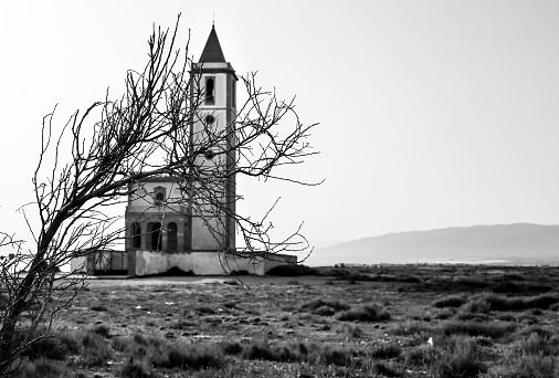 Beautiful Church of Las Salinas in Cabo de Gata-Nijar natural park in southern Spain. Andalusia.