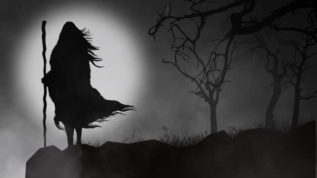 Witch Woman Silhouette in the Mist by Cliff Edge 4K Loop