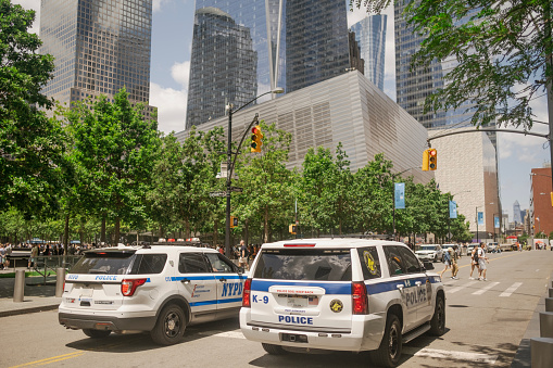 NYPD Police near One World Trade Center. New York City.