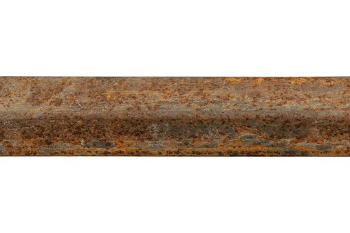 Rusty steel beam from metal stock isolated on white background.