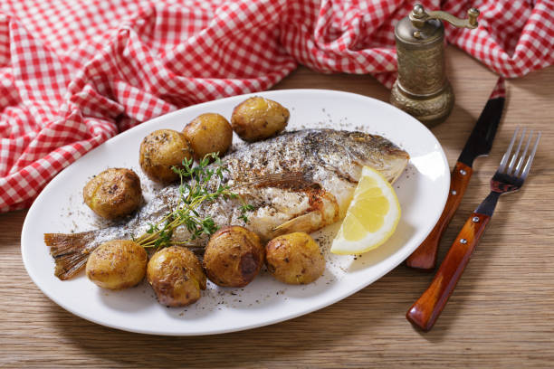 istock Plate of baked fish with potato 1499844930