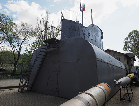 Turin, Italy - Circa April 2023: Andrea Provana u-boat relic at national association of sailors