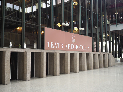 Turin, Italy - Circa April 2023: Teatro Regio translation Royal Theatre designed by architect Carlo Mollino