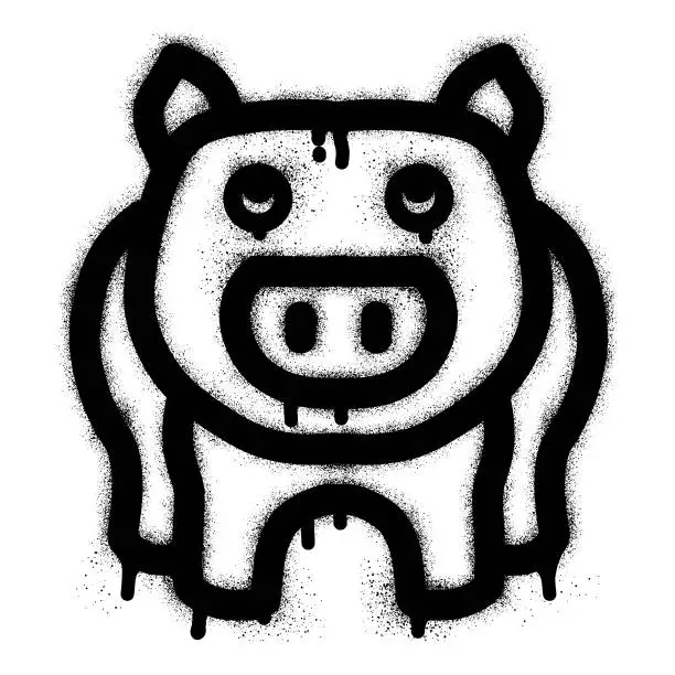 Vector illustration of Pig graffiti with black spray paint