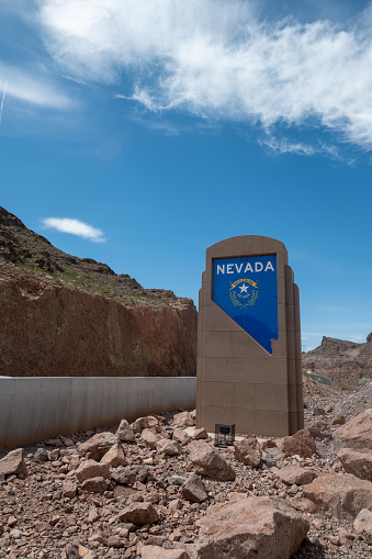 Las Vegas, NV - 4/11/2023: Nevada State Sign at Border of Arizona and Nevada