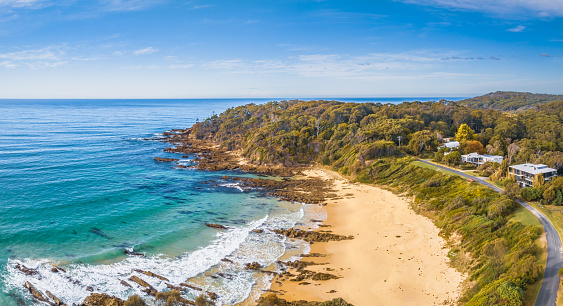 Nelson Bay Beach Landscape Aerial Photography. Coastline of the Central Coast New South Wales.