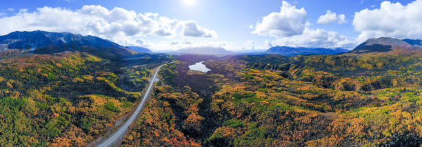 Scenic landscape views in Yukon Territory, Canada  in panorama, panoramic view fall