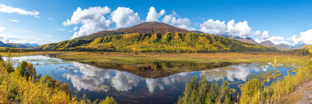 Scenic landscape views in Yukon Territory, Canada in panorama, panoramic view