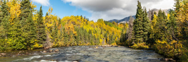 Scenic landscape views in Yukon Territory, Canada in panorama, panoramic view