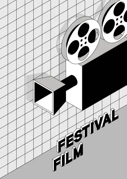 Vector illustration of Movie and film festival poster design template background with vintage film camera
