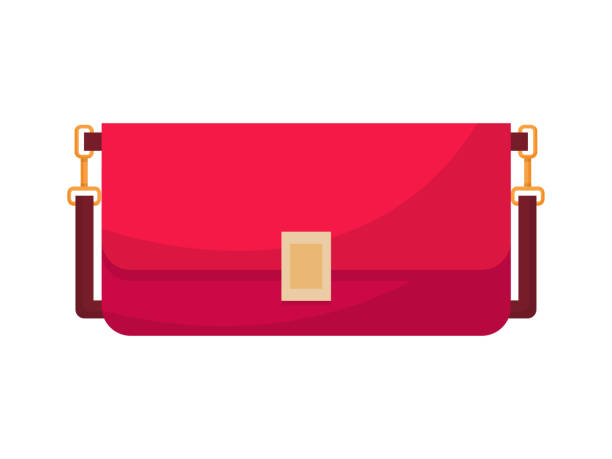 kožená červená taška se zlatým kováním na ruku a rameno ženského vektorového vyobrazení. cartoon izolovaná luxusní módní kabelka, elegantní stylový trendy doplněk a glamour psaníčko model pro dámu - kabelka psaníčko stock ilustrace